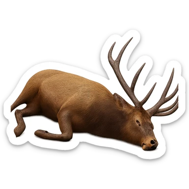 Make the elk appear dead, lying on its side, with no background. Preserve the original style and details of the elk in the image. sticker