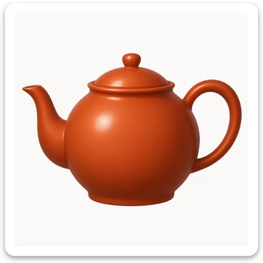 Create a teapot similar to the reference image but without a face, just the teapot itself. Make it a little shiny with a subtle highlight on the lid and a moderate red color #c05734 in an emoji style. sticker