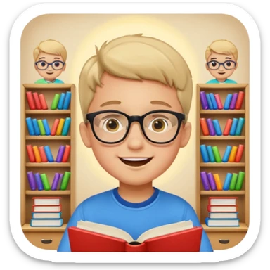 un niño de entre 3 - 10 años estudiando ingles, un destello de luz o colores más vivos para el niño que estudia en su habitacion feliz  sticker