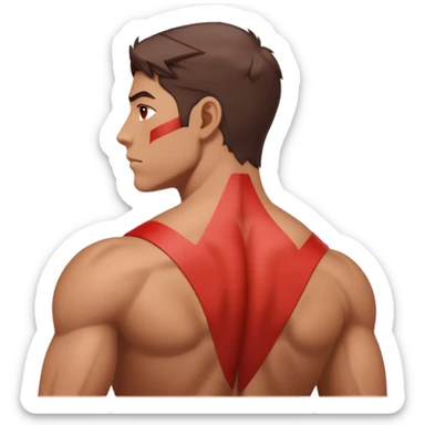 back of regular person with a highlighted Red back muscles (latissimus dorsi, trapezius, rhomboid, etc) sticker