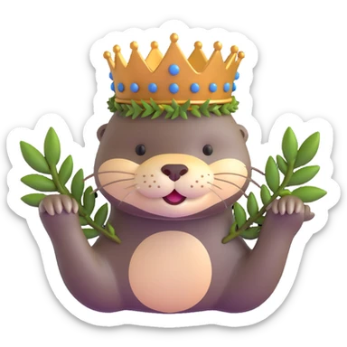 cute otter portrait with thin horizontal thorny branch circling only the forehead, exactly like Jesus Christ's Crown of thorns, no crown shape on top, no metal, just a single wooden thorny stem wrapped horizontally sticker