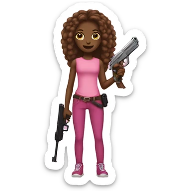 brown skin girl holding a pink gun long hair sticker