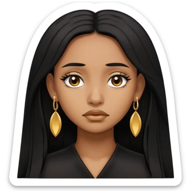brown girl who has long layered black hair with gold stud earrings  who is sad sticker