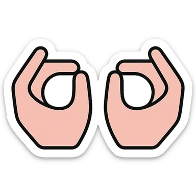 minimalist icon of hands in a mudra gesture, symbolizing meditation, soft pink and white color palette, clean vector style, modern and calming, suitable for wellness or mindfulness app sticker