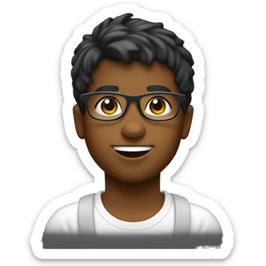 un niño con camiseta blanca de los angeles, con gafas transparentes y con pelo corto  sticker