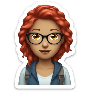 teenage girl with dyed  cherry red hair,blue eyes and clear glasses sticker