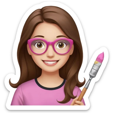 Painting women. smilling   Long hair,  lunette peinture top pink, pinceau sticker