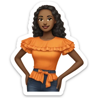 Realistic orange cut out crop top blouse. Ruffles. Isolated. Fancy sash sticker