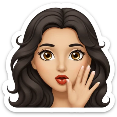 woman with olive skin, brown eyes and long lashes, and long black wavy hair blowing a kiss sticker