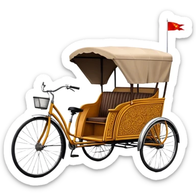 ​Cinematic Realistic Cyclo Rickshaw, depicted as a classic manually operated tricycle-style rickshaw with a simple, rustic design and intricate details, rendered with realistic textures and natural urban lighting that captures its cultural charm and timeless functionality, sticker