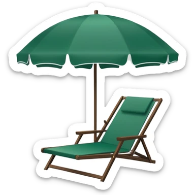 simple white beach umbrella and dark green lounge chair, minimalism, iOS emoji style, no background, no emojis or faces sticker
