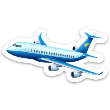 A wide-body aircraft with tall tail fins and glowing cabin windows cruising at high altitude.
 sticker