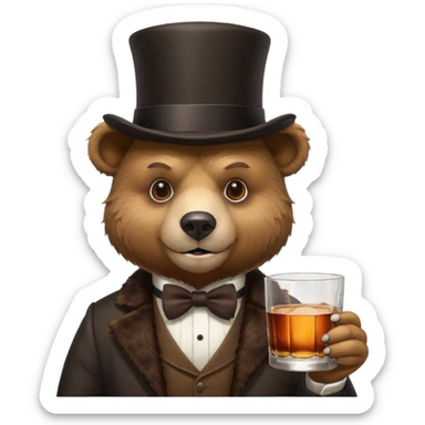 bear head in a top hat with a whiskey sticker