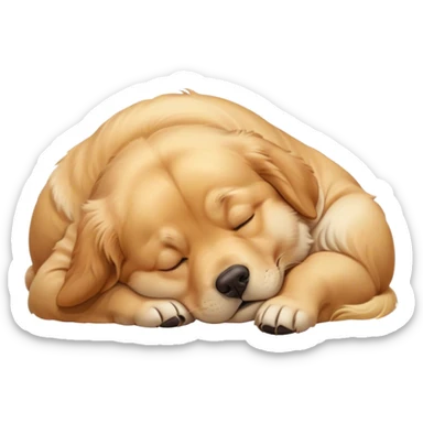 Cinematic Meme-Worthy Chubby Sleeping Golden Retriever Portrait Emoji, Head resting peacefully with a contented smile, showcasing a delightfully chubby build and a luxuriously soft golden coat, eyes shut in a serene nap, Simplified yet hilariously adorable features, highly detailed, glowing with a soft, drowsy light, high shine, relaxed and utterly lovable, stylized with an air of playful laziness, bright and heartwarming, soft glowing outline, capturing the essence of a comically sleepy companion, so meme-worthy it feels like it could instantly become the next viral sensation of adorable slumber! sticker
