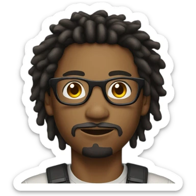 Young Black male film Photographer with glasses small mustache and goatee with dreadlocks sticker