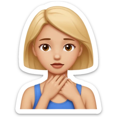 girl grabbing her nexk sticker