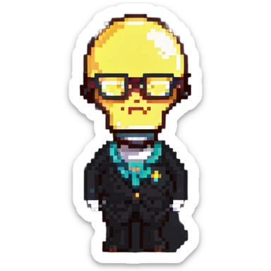 Genius character with lightbulb and glasses in pixel art style sticker
