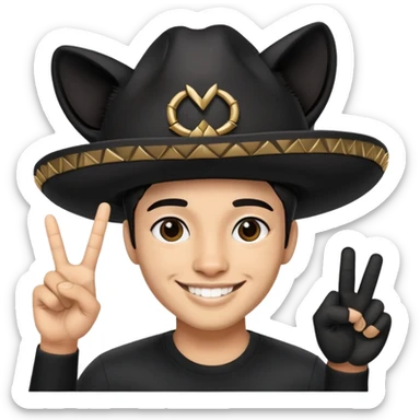 A Mexican with a black,panther hat putting up a peace sign  sticker