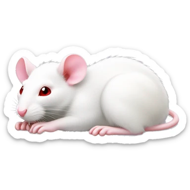 Realistic white rat with small ears, bright red small eyes and baby pink tail and baby pink paws in sleeping position neutral face eyes open body is lying down curled up sticker