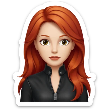 Lee Purcell with long red hair, black outfit sticker