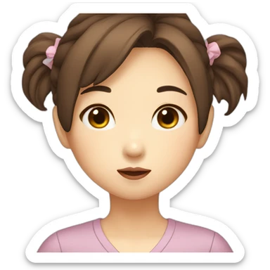 asian korean girl long brown sending kiss sticker