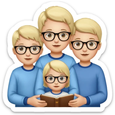 Triplets, one girl, two boys with glasses, age 3 sticker
