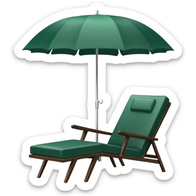 pure white umbrella and dark green lounge chair, modern minimalism, iOS emoji style, transparent background, no emojis or faces sticker