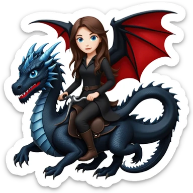 Me, a white female with long brown hair and blue eyes, wearing nothing but black clothes, and riding a VERY BLACK dragon with HINTS of RED, to your work sticker