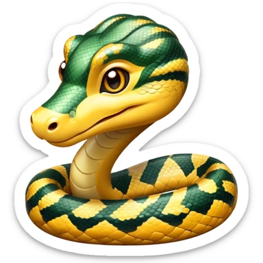 cinematic-cute-anaconda-portrait-emoji,-head-tilted-playfully-and-inquisitively,-with-a-sleek,-shimmering-body-adorned-with-detailed-scale-sriped patterns-and-round,-sparkling-eyes-full-of-wonder,-simplified-yet-irresistibly-adorable-features sticker