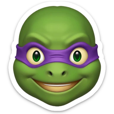 Donatello from Teenage Mutant Ninja Turtles, emoji style, head only, cute minimalistic style, smiling sticker