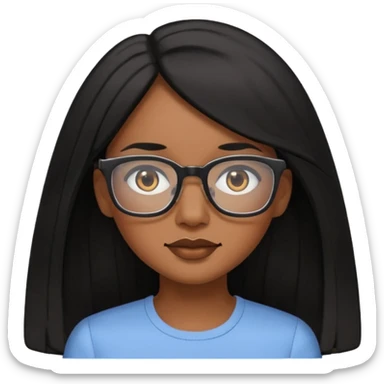 Cor da pele parda óculos um pouco quadrado cabelos longos e preto roupas blusinhas de manga curta sticker