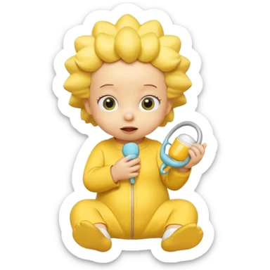 A 3D cartoon baby character entirely yellow, styled like Maggie Simpson, with pacifier, yellow onesie, big eyes, smooth shading, Memoji-style rendering, consistent with other yellow Simpsons characters, yellow skin tone. sticker