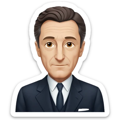 Maurice Merleau-Ponty wearing a suit, intellectual look, subtle smile sticker