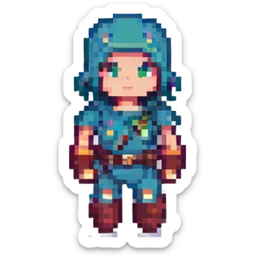 a character similar to the reference image, pixel art style sticker