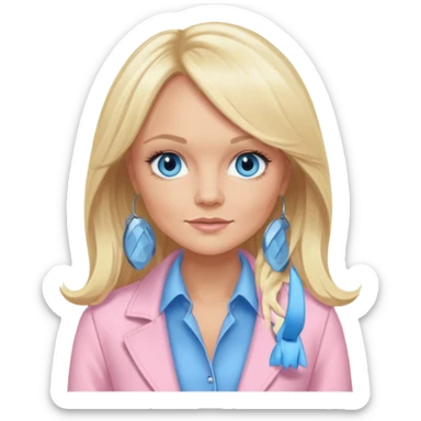 Emma Bunton with blonde long hair, blue eyes, light pink outfit sticker