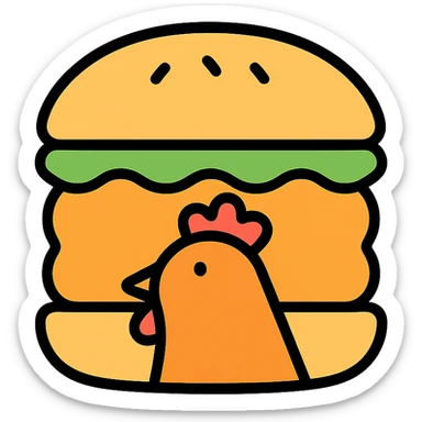 chicken burger as a simple, modern icon, clean lines, minimal color, suitable for app or website use sticker