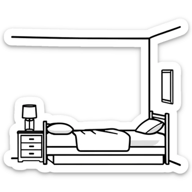 minimalist white teen bedroom with white vanity, white desk, white bed frame, and green plants sticker