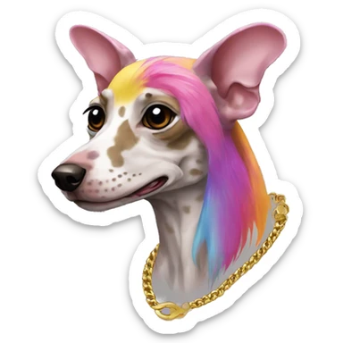 Punk Chinese crested dog rainbow gecko markings piercings gold chain tattoos sticker