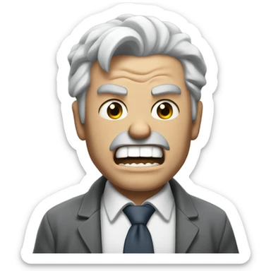 An angry white man with grey hair Shakes his fist at the sky in rage sticker