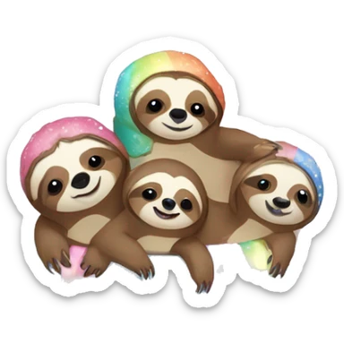 Kawaii rainbow pastel bedazzled family of sloths in a snow globe  sticker