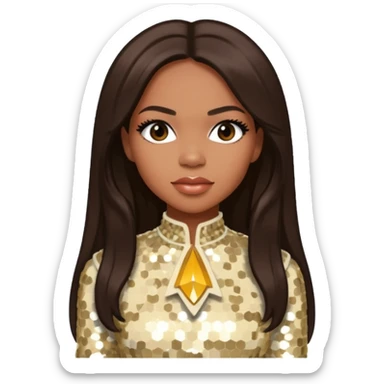 Tenitra Michelle Williams (b.1979) from Destiny's Child with medium dark skin, long dark brown hair, cream sequin outfit sticker