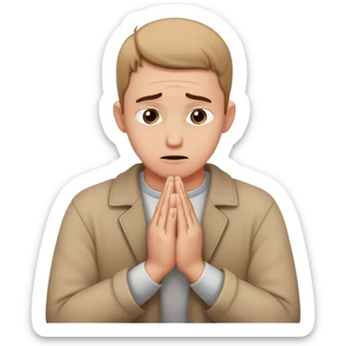anxious man with hands clasped together in prayer position with worried expression sticker
