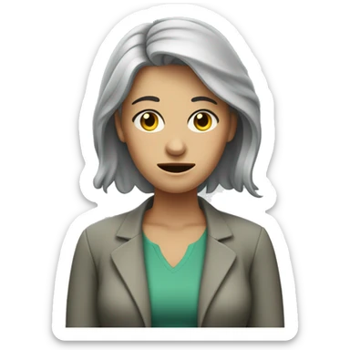 A lady that has worked a lot, stressed, not happy, greyish/greenish face color, depressed kinda girl sticker