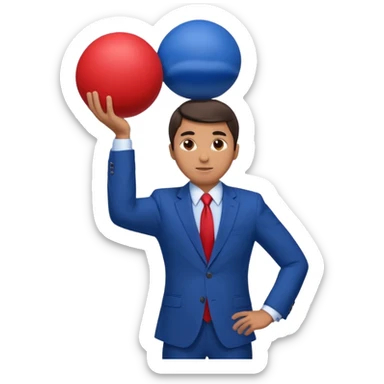business man in a blue suit and red tie, carrying a huge dark blue ball above his head emoji sticker