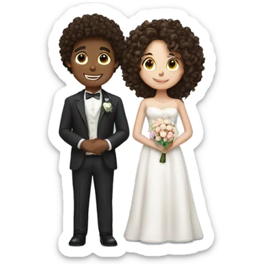 Brunette girl and boy with curly hair getting married sticker