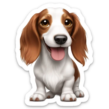 Long haired white and red piebald dachshund smiling whole body sticker