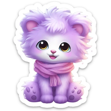 Edgy Kawaii cute gorgeous colorful sparkly bright light pastel lilac-pink-white-gradient fantasy ethereal fluffy fursona animal creature with a cute scarf full body sticker