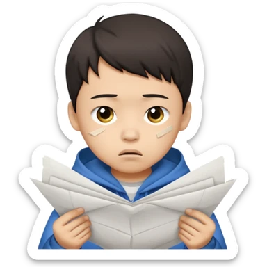 Envy - feeling of discontent at another\'s advantages or possessions - young chinese boy tearing up papers sticker