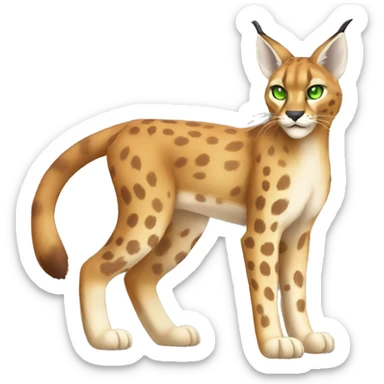 spotted Lynx-Caracal-Fakemon-hybrid with orange points, green eyes brown toes, and short tail, full body sticker