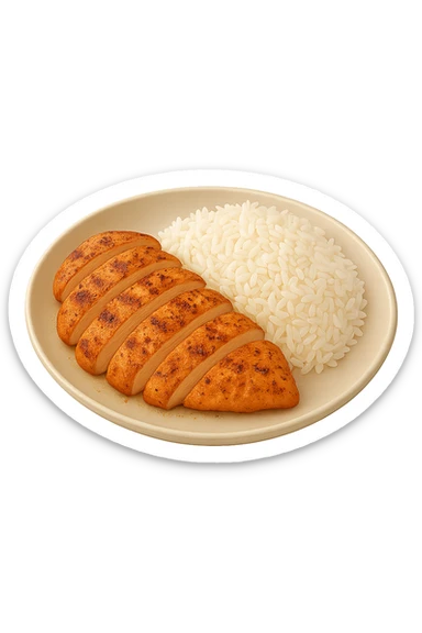 Riso con pollo cucinato su un piatto sticker